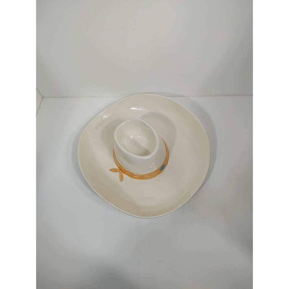 Storyteller Arts By Rachel Elizondo Cowboy Hat‎ Salsa Chip & Dip Dish RARE